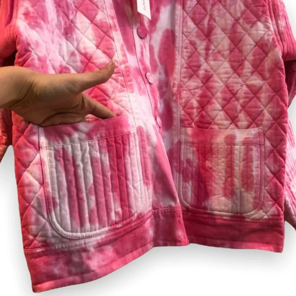LoveShackFancy Adelade Pink Tie Dye Bohemian Preppy Button Down Denim Jacket M - Picture 9 of 12